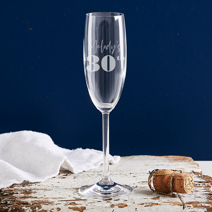 Personalised 30th Birthday Champagne Flute - Custom Engraved Glass for Celebrations and Milestone Gifts