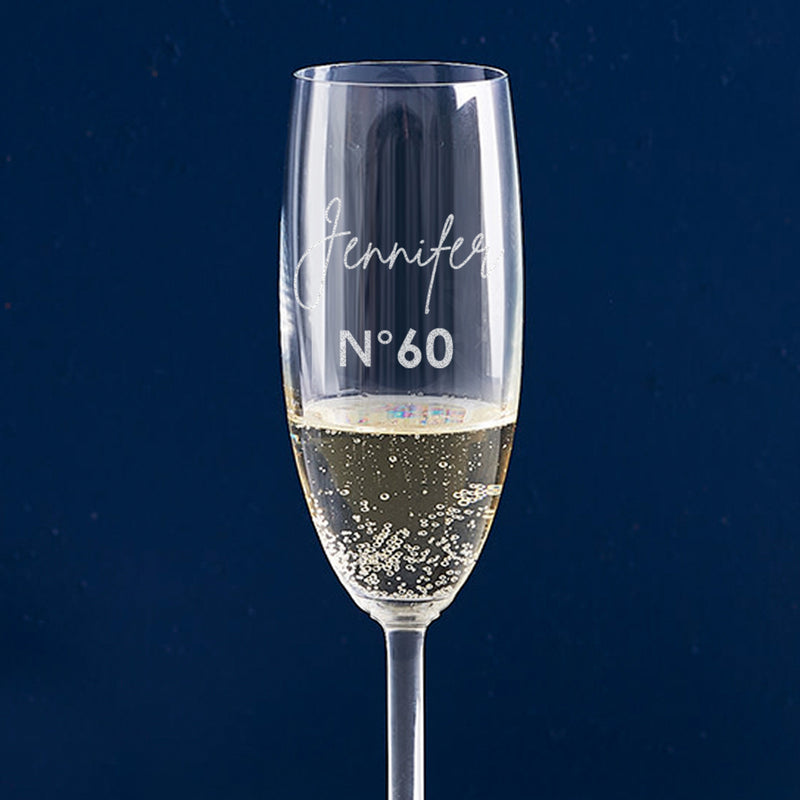 Engraved champagne flute gift for 60th birthday celebration