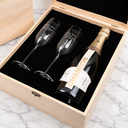 Milestone birthday champagne gift with Chandon Brut and custom engraving