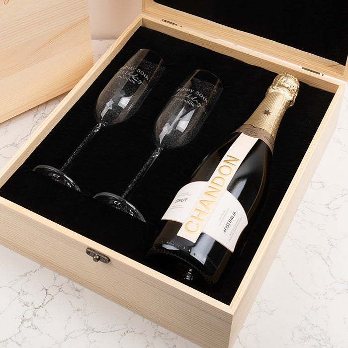 Milestone birthday champagne gift with Chandon Brut and custom engraving