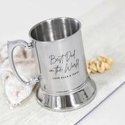 Silver stainless steel personalised beer mug with engraved message for Dad