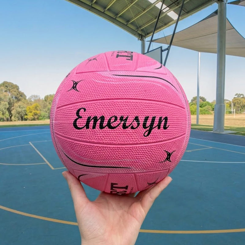 Personalised pink netball gift for players available in sizes 4 and 5