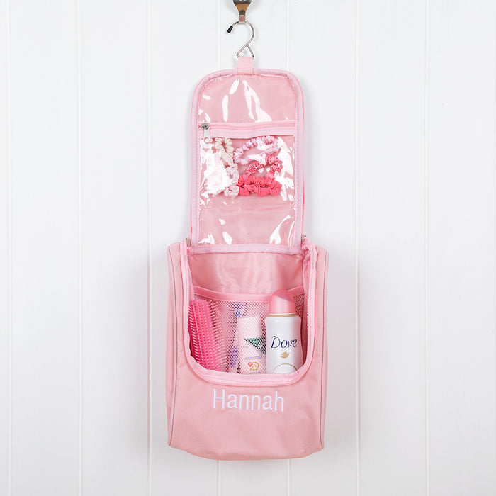 Custom Embroidered Name Girls Pink Hanging Toiletries Bag