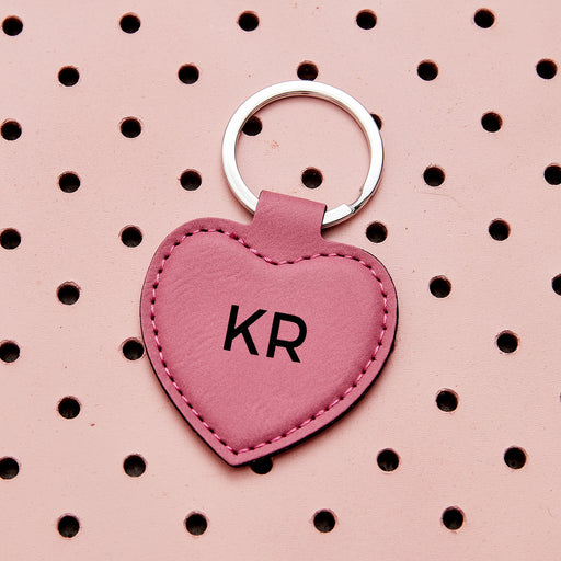 Personalised Heart-Shaped Pink Leatherette Keyring – Custom Engraved Gift