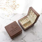 Personalised walnut jewellery box with engraved lid and velvet interior