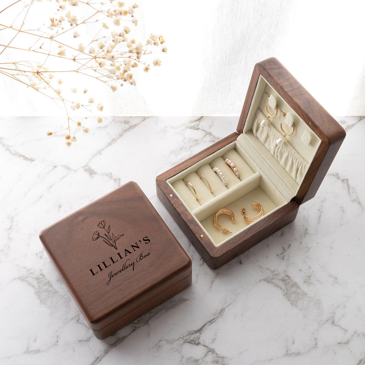 Personalised Walnut Jewellery Box | Unique Gift For Her