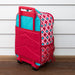 Back view of mermaid-themed kids trolley case showing handle, wheels, and patterned sides.