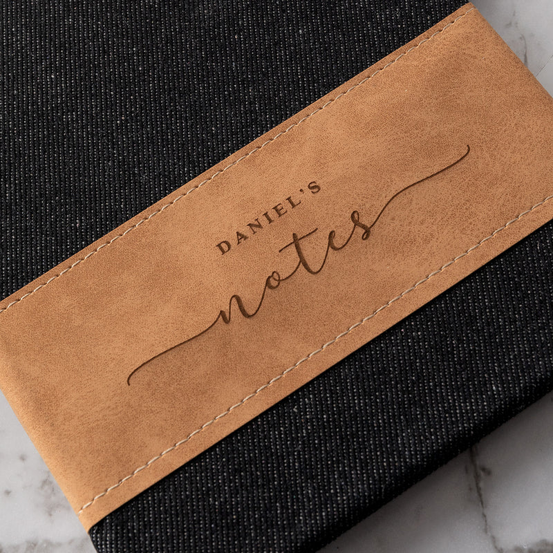 Stylish denim notebook with 80 lined pages and custom engraving