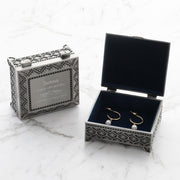 Personalised pewter jewellery box engraved with name, birthday milestone and date