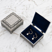Engraved birthday jewellery box with burnished pewter finish and soft velvet lining
