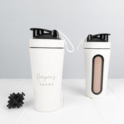 Personalised 750ml stainless steel protein shaker in matte black or white