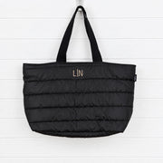 Personalised black puffer tote bag with embroidered name or initials