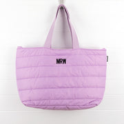 Embroidered puffer tote bag with personalised name in custom thread colour