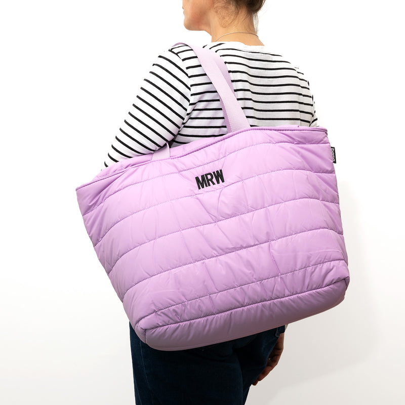Stylish and spacious puffer tote, embroidered with initials and machine washable