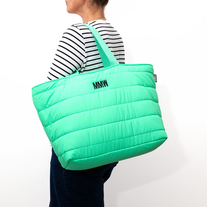 Lightweight mint tote bag with padded fabric and cotton shoulder straps