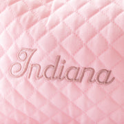 Custom cosmetic bag in blush pink quilted fabric, perfect Christmas gift for her