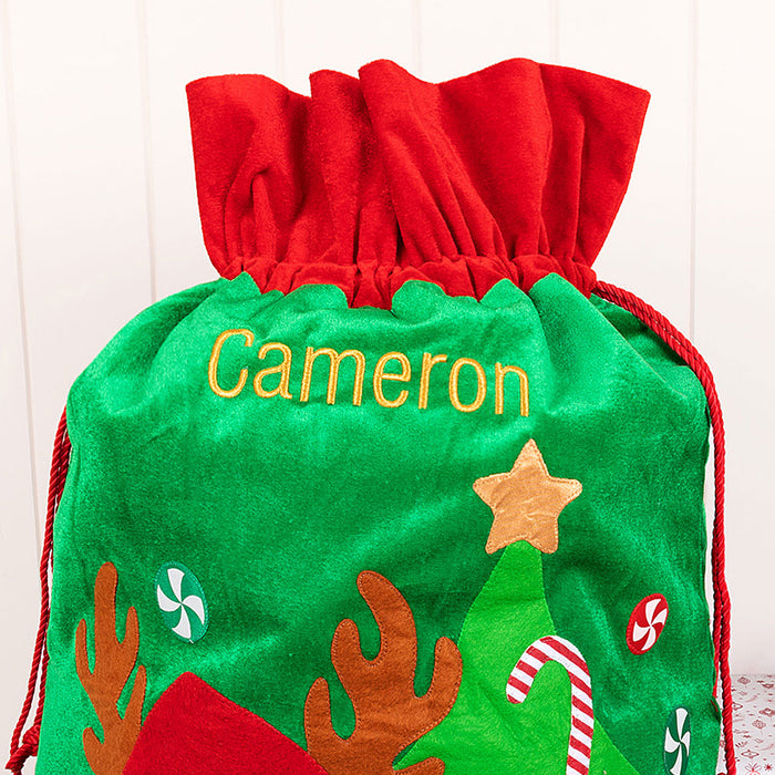 Customised Name Embroidered Reindeer Santa Sack