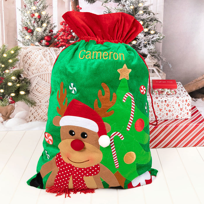 Custom Embroidered Christmas Reindeer Santa Sack