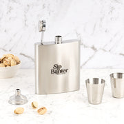 Corporate hip flask gift set with custom engraving and gift box