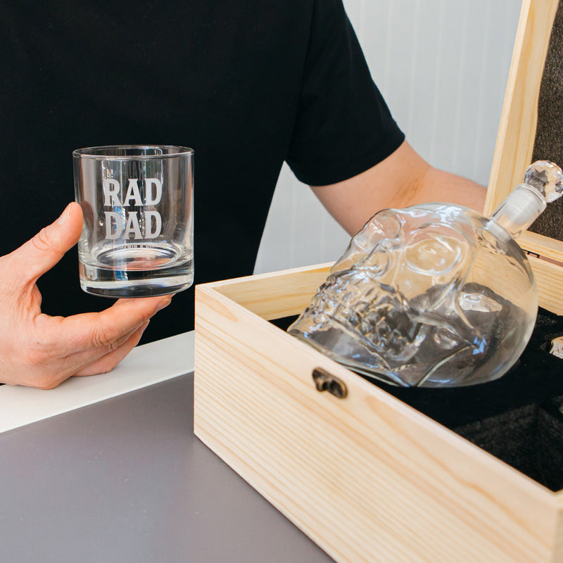 Custom engraved Father’s Day gift box with skull whiskey stones