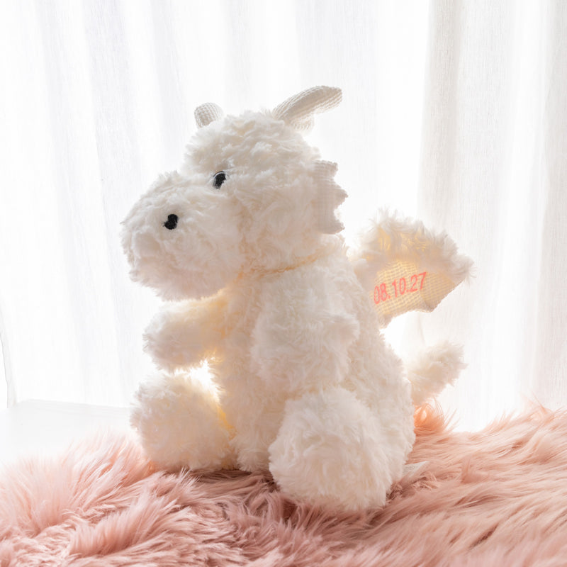 42cm cuddly dragon plush toy with soft wings, horns, and custom embroidery, ideal for baby showers or new arrivals