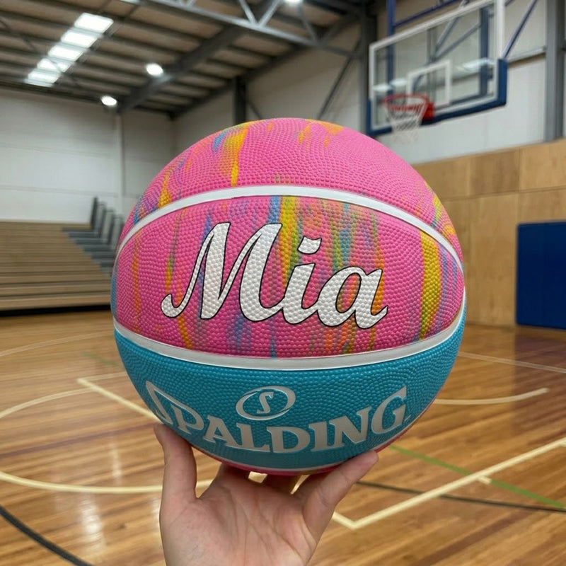 Pink marble Spalding basketball personalised with first name