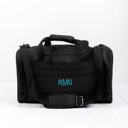 Custom embroidered duffle bag gift with cotton webbing handles and zip compartments