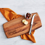 Personalised walnut tapas serving board with engraved company logo for corporate gifting