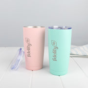 Custom logo engraved travel mug in kraft gift box with optional gift wrapping
