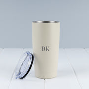 Stone personalised travel tumbler with silver laser engraving and double-wall vacuum insulation.