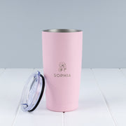 Pink engraved 590ml stainless steel tumbler personalised with your choice of name or design.