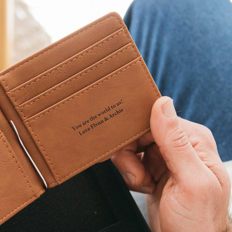 Custom leatherette wallet and keyring for Grandad or Dad