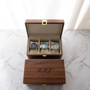 Luxury engraved watch box with secure gold clasp and plush velvet lining – perfect gift for him