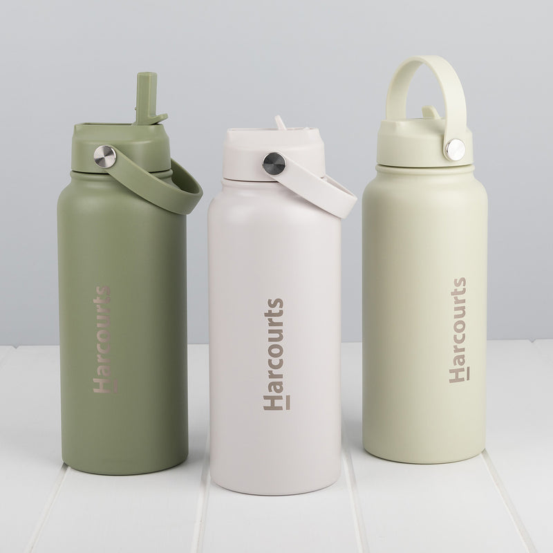 Custom logo engraved water bottle with carry handle