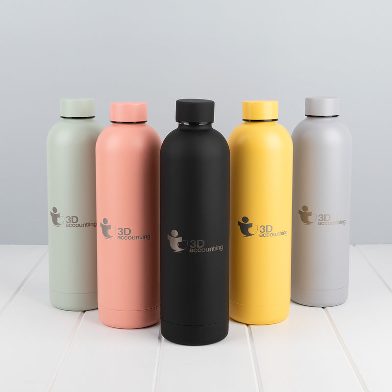 Premium water bottle engraved with company logo for corporate gifting