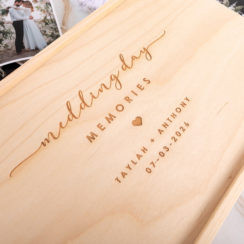 Custom engraved wooden box for newlyweds to store wedding memories