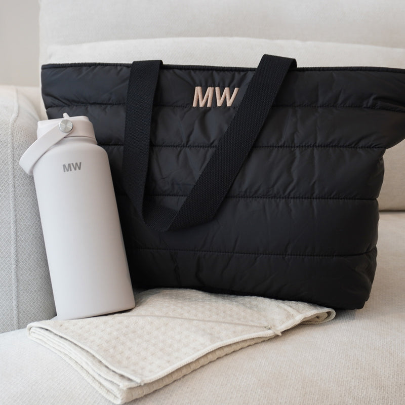 Personalised tote bag with initials and matching wellness items