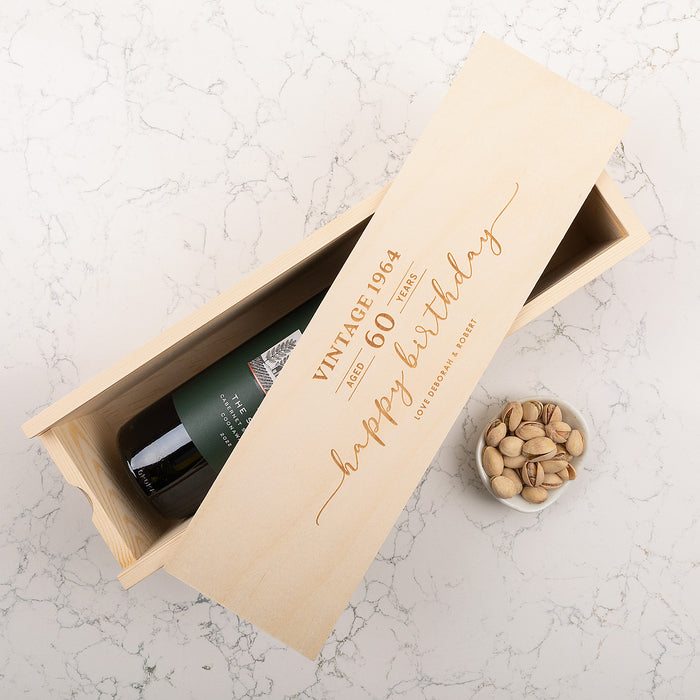 Personalised wooden wine box engraved for milestone birthday gift