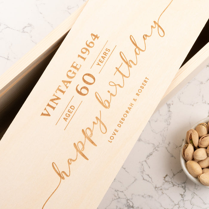 Engraved keepsake wine box for family or dear friend birthday