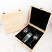 Personalised wine glass gift set with engraved wooden box for milestone birthday