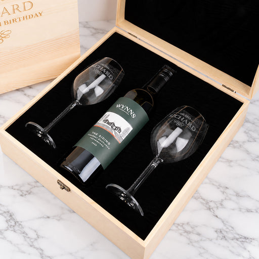 Engraved wine glass gift set for 40th, 50th, 60th or 70th birthday