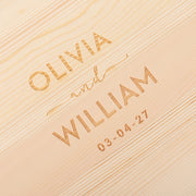 Elegant personalised decanter set for weddings, featuring names and date engraved on glassware and gift box