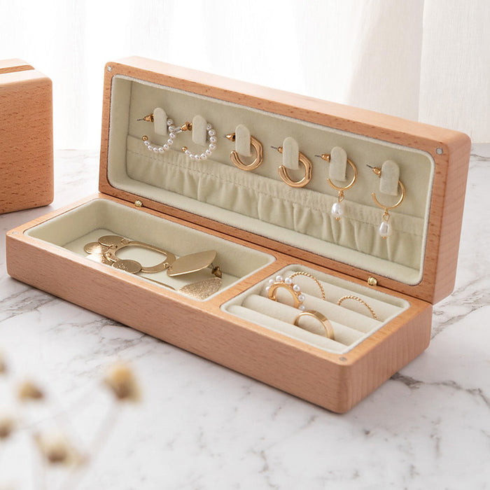 Custom beech wood jewellery storage case for rings and earrings