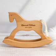 Personalised wooden rocking horse engraved with child’s name in premium beech wood