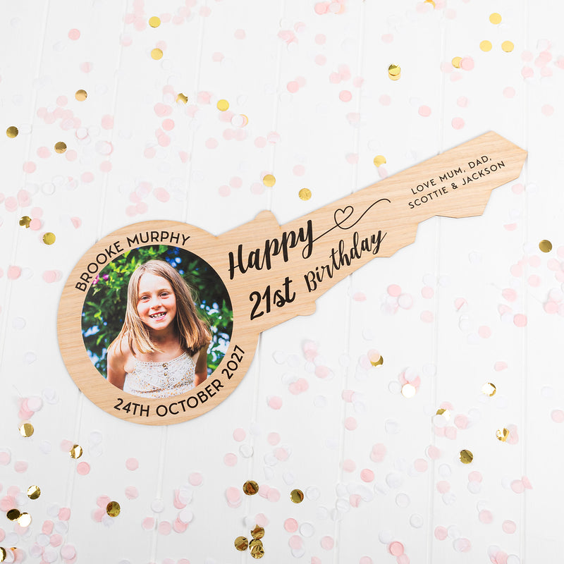 Bamboo birthday key keepsake with printed design and space for messages