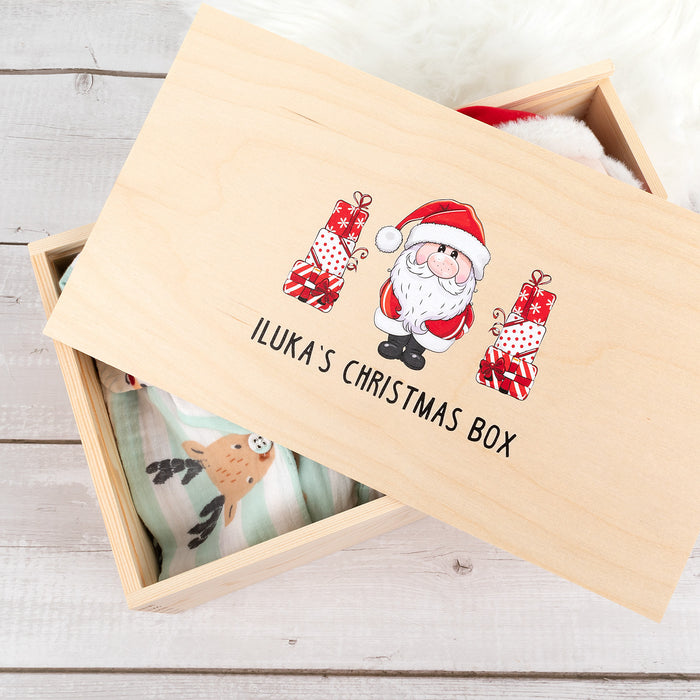 Reusable wooden Christmas box with sliding lid - a magical gift to create cherished family traditions.