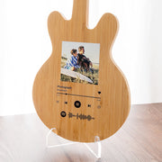 Custom printed guitar-shaped serving board 49cm high with music design