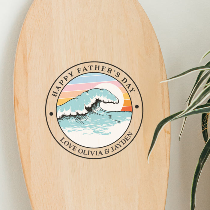Custom surfboard keepsake with engraved message for Dad or Grandad