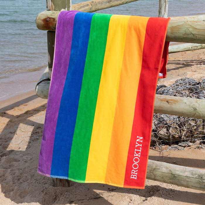 Rainbow Striped Personalised Beach Towel