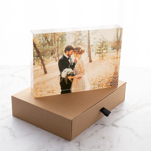 25mm thick clear acrylic landscape photo block freestanding display